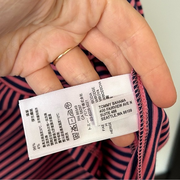 [L] Tommy Bahama Pink & Purple Striped V Neck Short Sleeve Tee Women - Picture 11 of 11